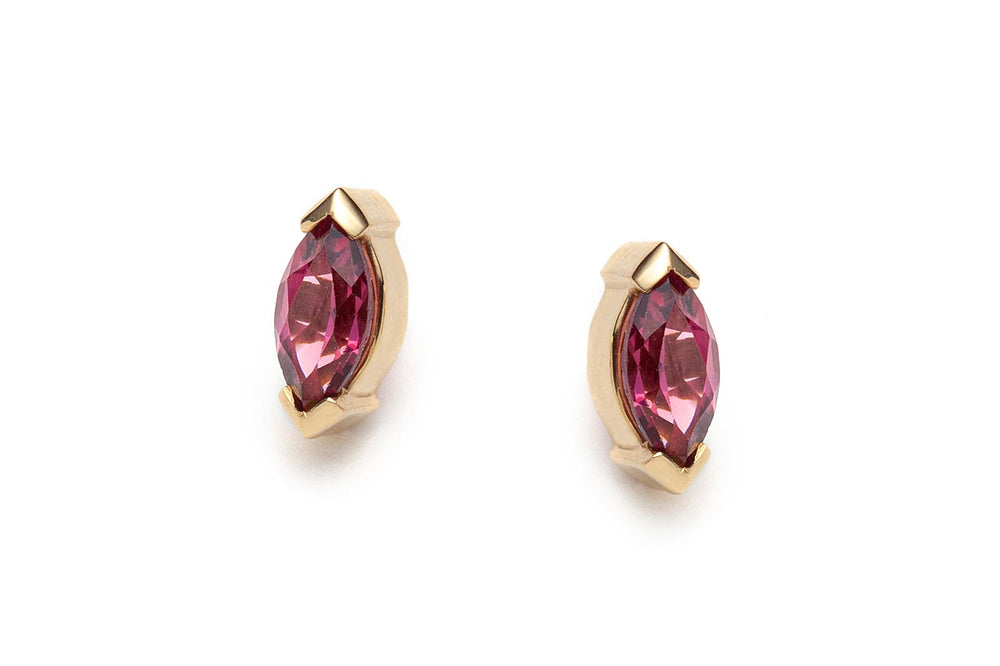 14k Gold Marquise Rhodolite Garnet Earrings