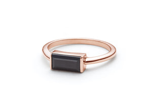 Bague Baguette Spinel Noir en Or Rose