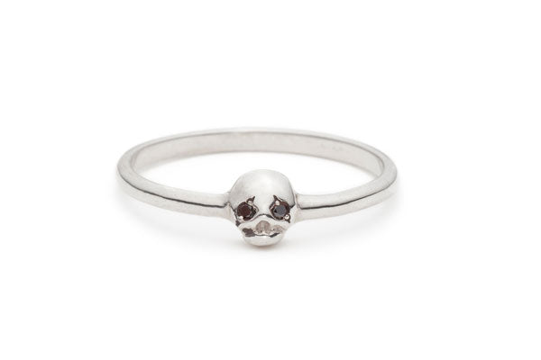 Memento Mori Ring in Silver with Black Diamonds