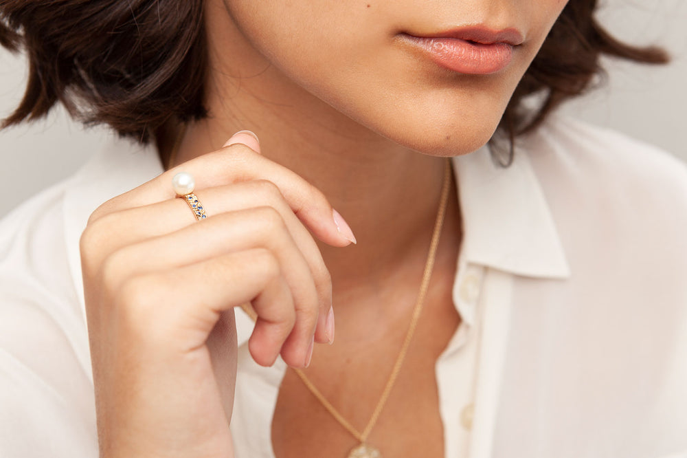 Mineral Pearl & Sapphire Ring in Gold