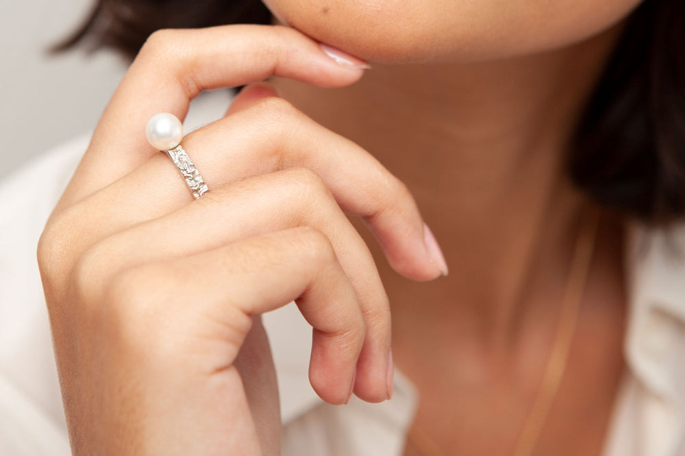 Bague Minérale avec Perle en Argent