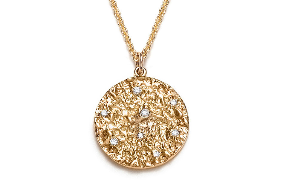 Mineral and Diamond Medallion Necklace in 14K Gold