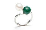 Open Pearl & Malachite Silver Ring / size 6
